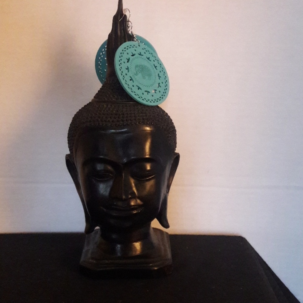 Wooden Disc Turquoise Elephant Earrings